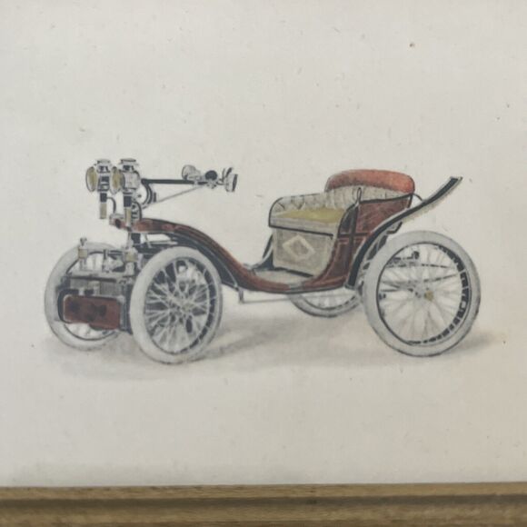 EUC Vintage Antique Hand Painted Engraving Auto Car Velvet  Framed 5” X 4” - Picture 5 of 5
